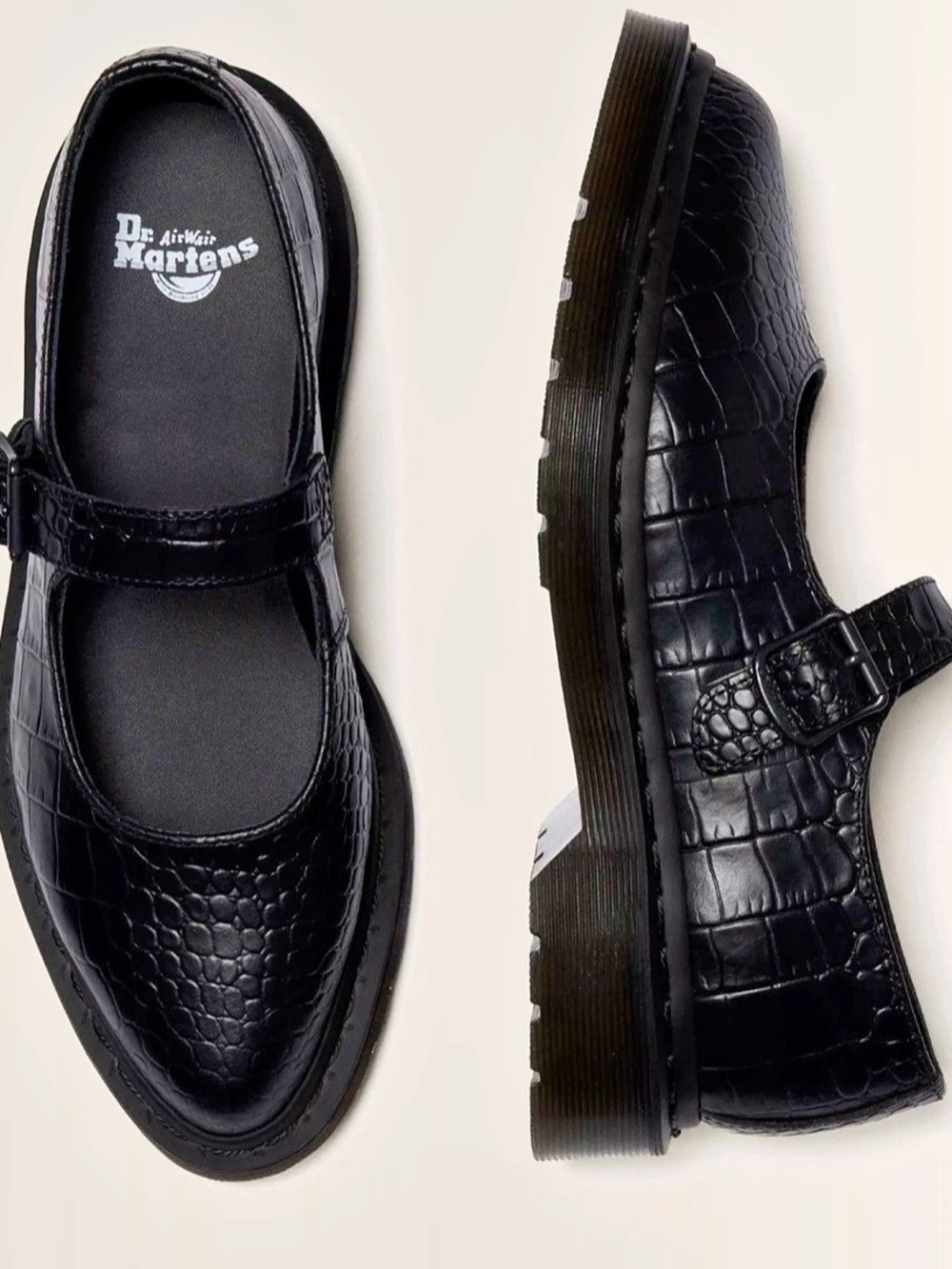 Dr. Martens Elphie Mary Jane Emboss Leather Shoes Black Crocodile-Embossed Mary - Picture 3 of 7